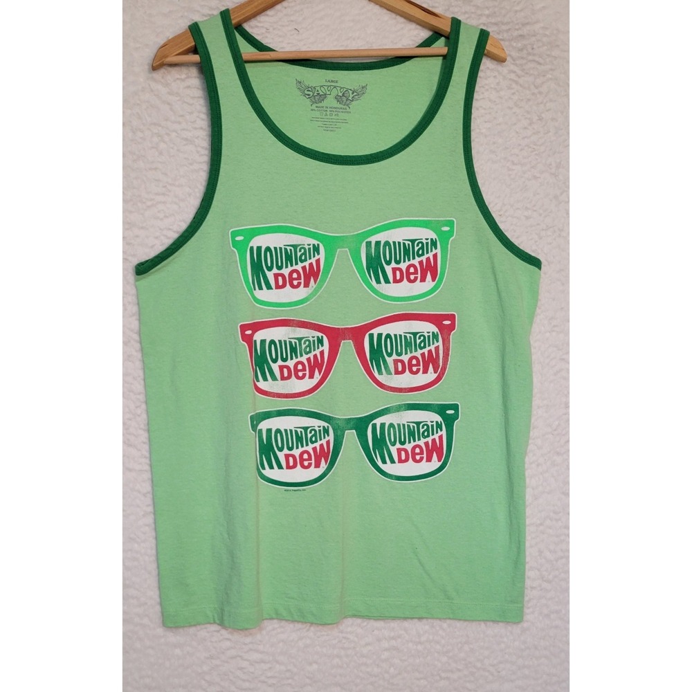 Mountain Dew Soda Tank Top Shirt Size L Beach Adult Green Men's Savvy 1945